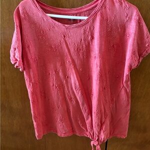 Sonoma Coral Floral Embroidered Short Sleeve Top